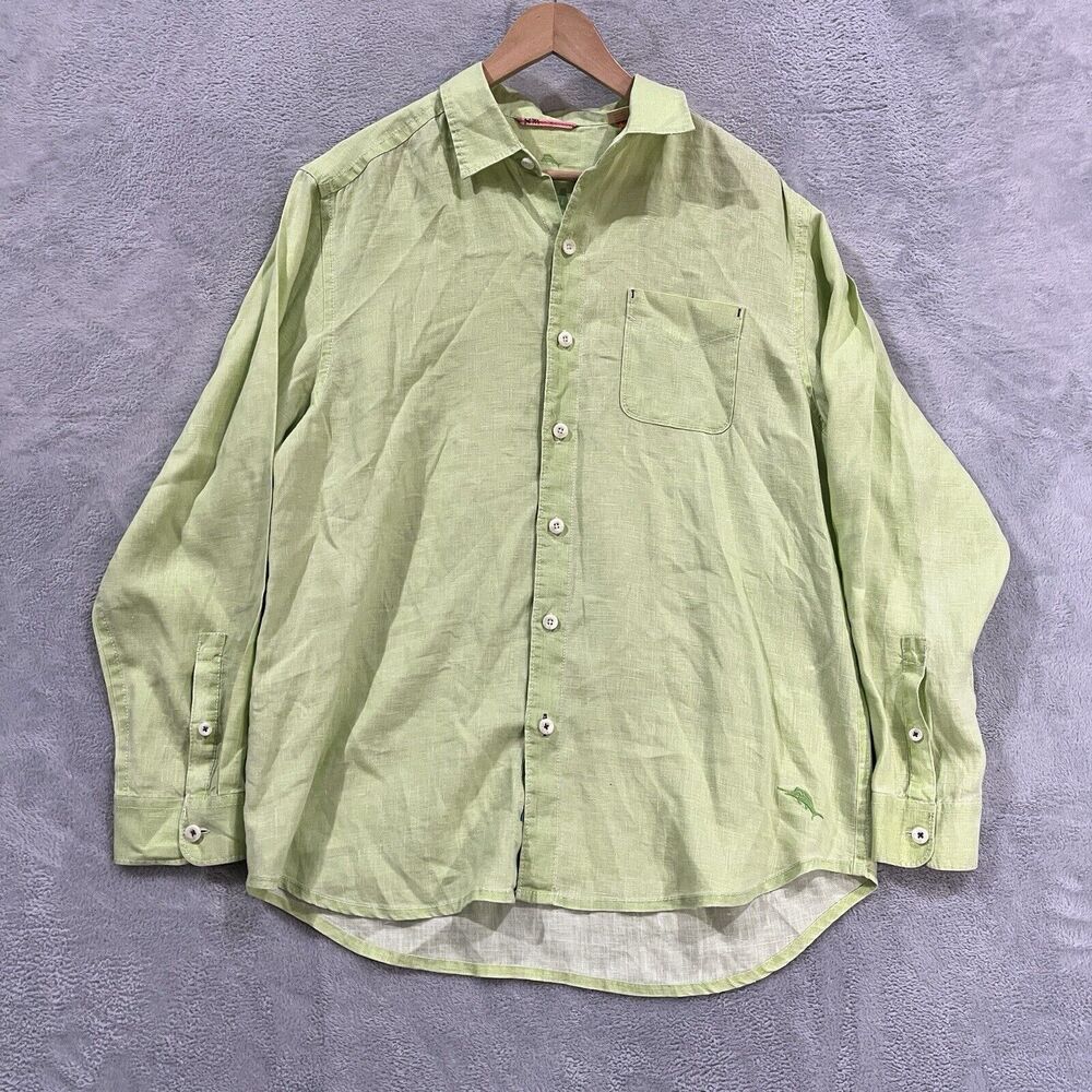 Tommy Bahama Linen Shirt Mens M‎ Relax Green Long Sleeve Loose Casual Button Up